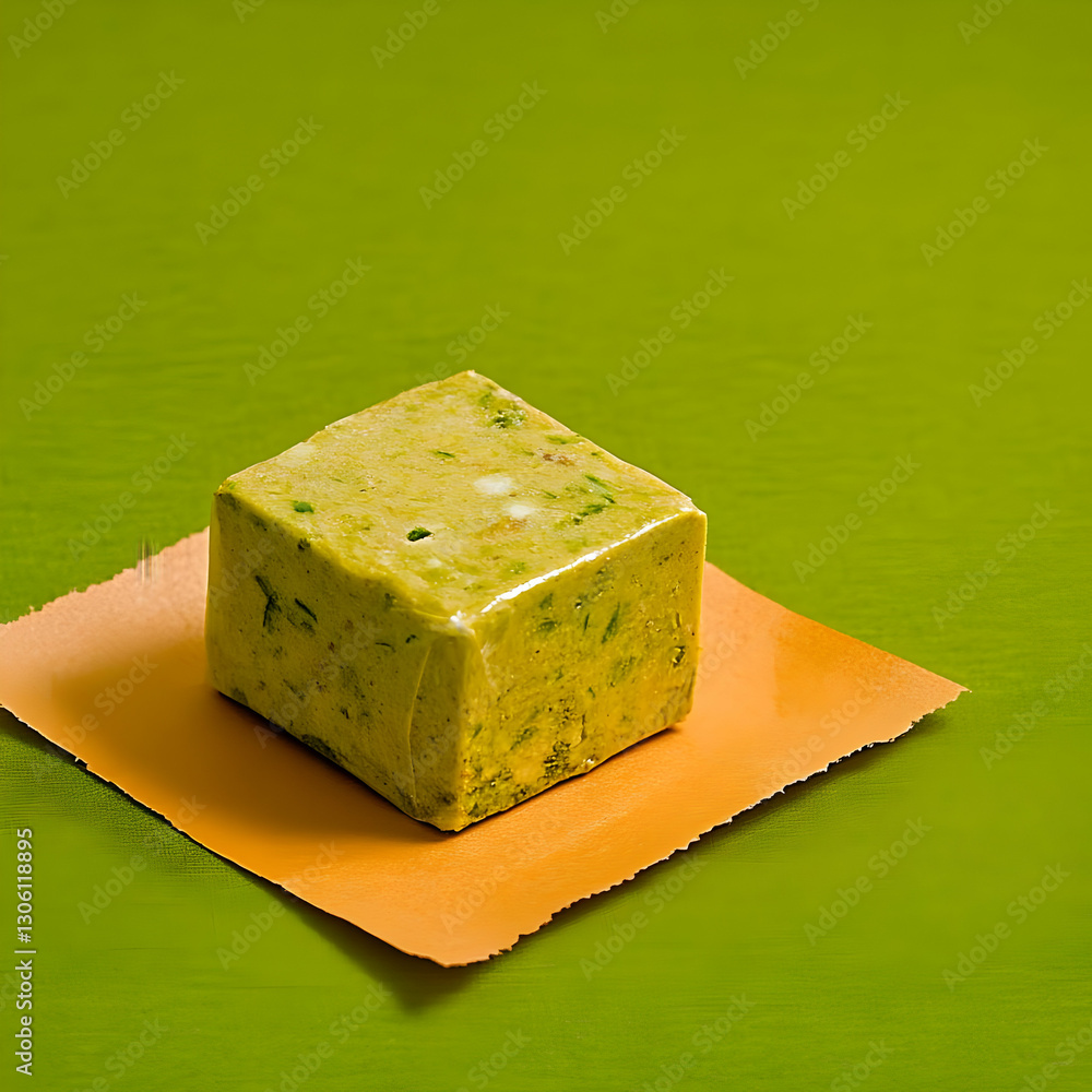 Aufkleber green cube block abstract isolated on textured background object