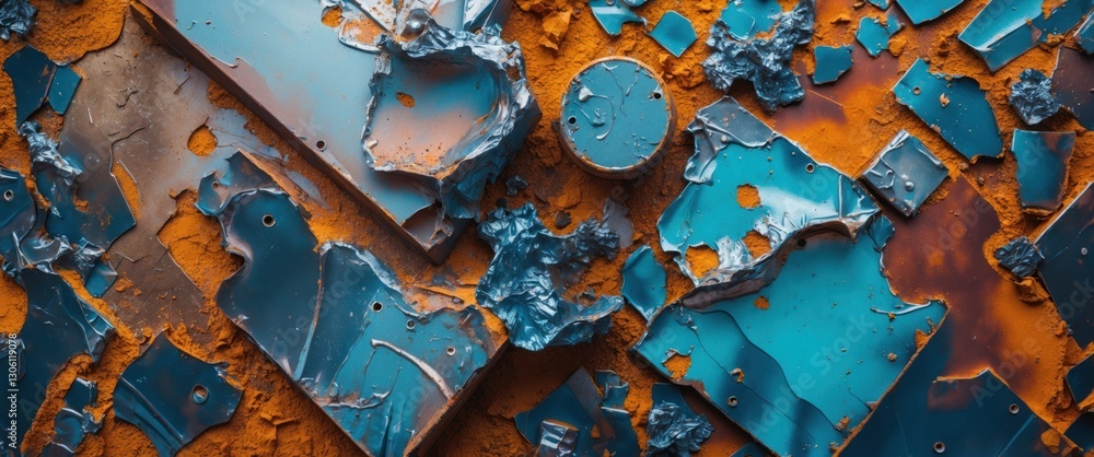 Poster colorful zinc and rust texture background with peeling paint and distinctive patterns for artistic o