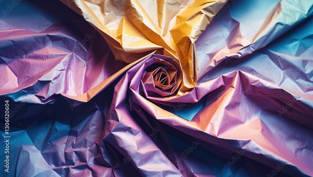 Poster colorful wrinkled paper texture with a spiral design suitable for creative backgrounds and abstract 