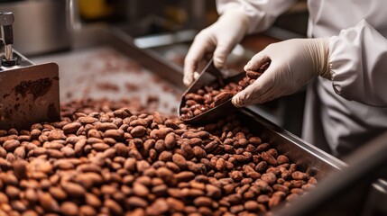 Cocoa beans being processed into premium chocolate