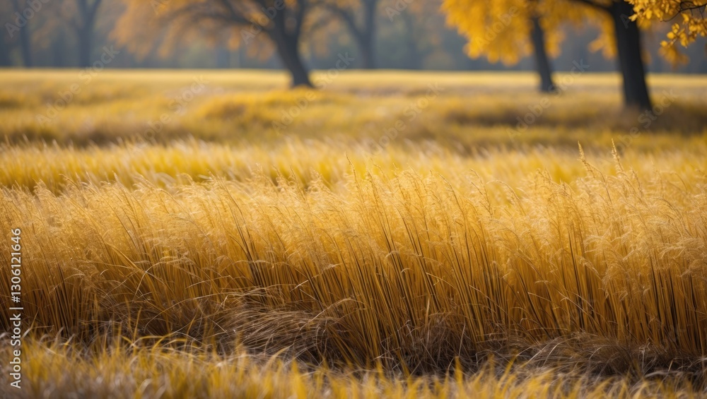 Aufkleber golden autumn grass gently swaying in the breeze with trees in the background creating a serene outd