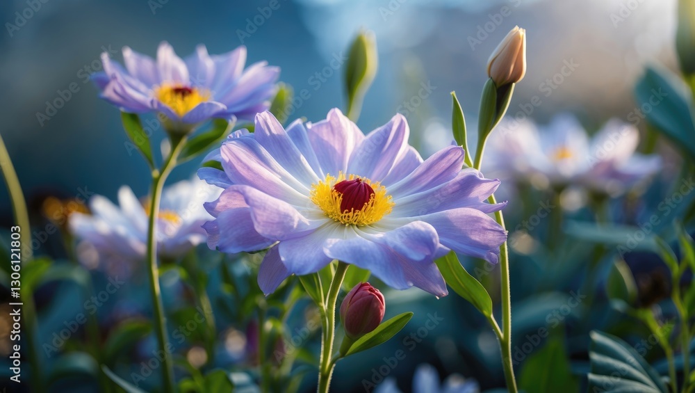 Canvas Prints captivating blooming flower in soft morning light with buds in background creating a serene garden a