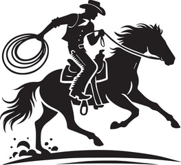 horse and rider, cowboy horse silhouette vector icon black and white eps file