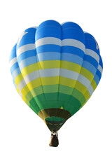 Colorful hot air balloon floating peacefully in the clear sky during sunrise