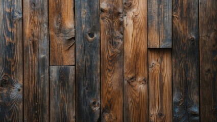 Obraz premium Elegant rustic wood texture with varied tones and grains, perfect for backgrounds or design projects emphasizing natural aesthetics.