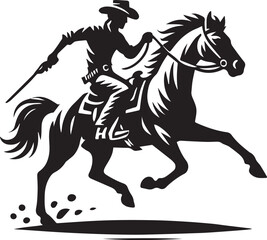 horse and rider, cowboy horse silhouette vector icon black and white eps file