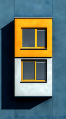 Abstract Building Facade Illustration: Yellow and Blue Geometric Design