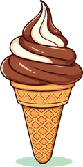 Hand drawn ice cream cone with pink and chocolate color icing