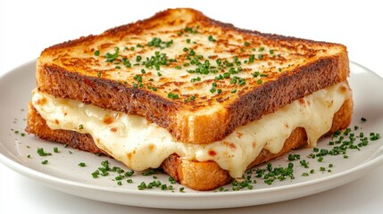 Indulge in the ultimate comfort food experience with this delectable grilled cheese sandwich, perfectly crafted with golden-brown, toasted bread and a luscious, melted cheese filling that stretches