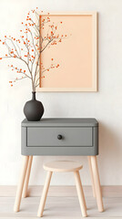 Minimalist Interior Design A 3D Illustration of Gray Table with Vase