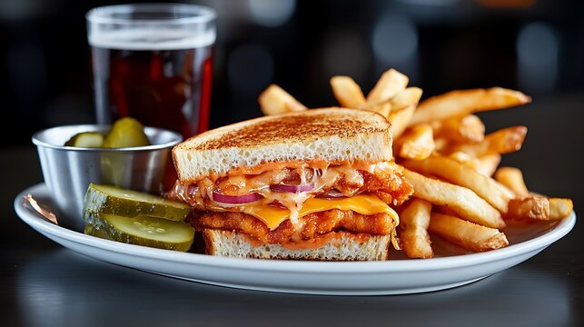 Warm Toasted Sandwich with Melted Cheese and Crispy Fries