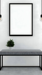 Modern Interior Illustration Featuring A Black Frame On White Wall