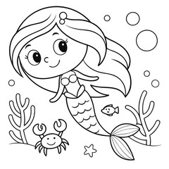 Underwater Kingdom Mermaid and Marine Life Coloring Page