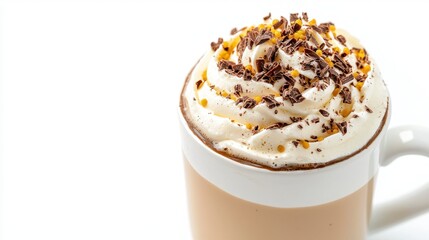 Indulge in the Delightful Symphony of Flavors A Captivating Image Showcasing a Steaming Mug of Coffee Adorned with a Luscious Crown of Whipped Cream, Exquisitely Garnished with Delectable Chocolate