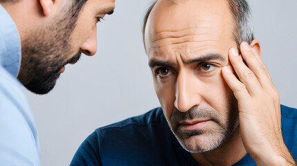 Obraz premium Man in Despair Over Hair Loss and Aging Concerns