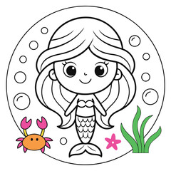 Mermaid Coloring Page Fun Underwater Scene for Kids