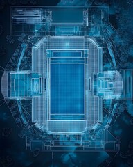 Top View Blueprint of a Swimming Complex Building in the City Center