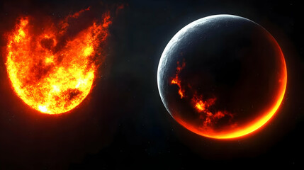 Pixelated Abstract Illustration Burning Planet Fiery Background And