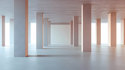 Realistic 3D Image Abstract Concrete Column Interior Architecture