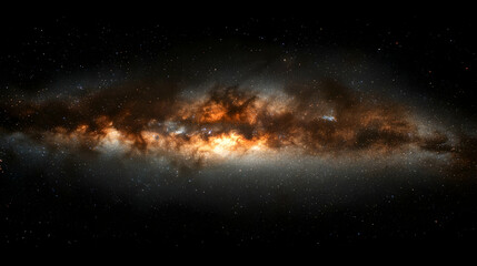 Fototapeta premium Realistic Galaxy Illustration Featuring Golden Orange Nebulae Across