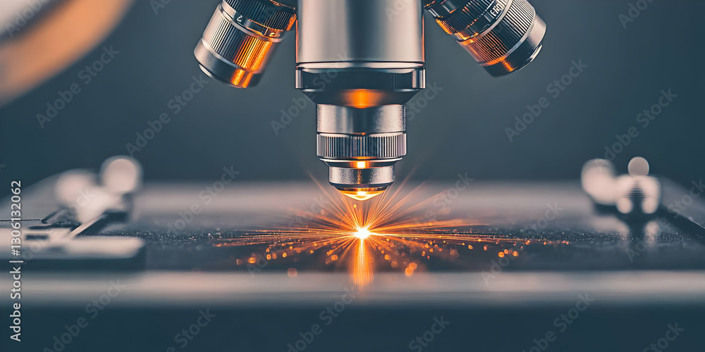 Aufkleber realistic image of microscope examining with sparks in dark