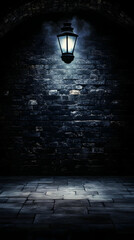 Realistic Image Of Lamp Illuminating Dark Brick Wall In Ancient Stone