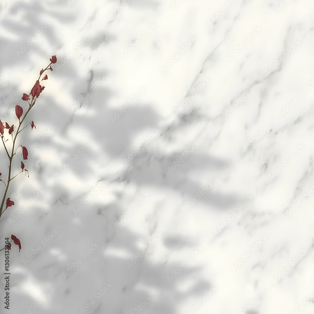 Aufkleber realistic marble background with abstract shadow and red branch