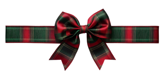 Green and red plaid bow, ribbon for gift boxes. Christmas Day on transparent background.