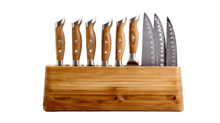 Bamboo Block with Sharp Kitchen Knives.