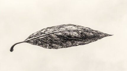 Fototapeta premium Detailed Monochrome Dried Leaf, Botanical Illustration, Nature Closeup