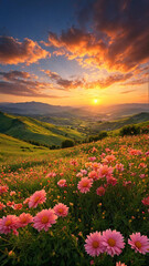 sunset over the field. ai generated