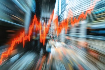 A visual of an economic slowdown, with downward financial graphs and a blurry office backdrop representing uncertainty.