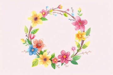 Fototapeta premium Watercolor beautiful floral wreath illustration on a pink background.
