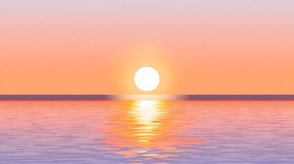 Serene Sunset over Calm Ocean Water, Peaceful and Tranquil Seascape Illustration