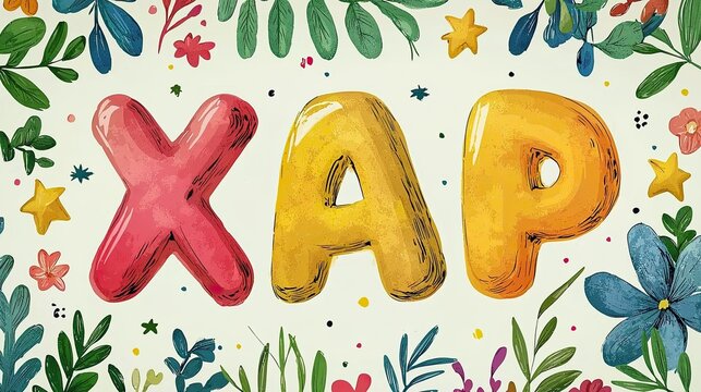 Colorful letters XAP surrounded by flowers and leaves