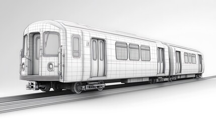 Obraz premium Wireframe Train Model on Tracks in Gray Tones, White Background