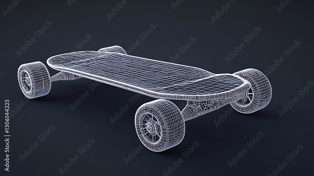 Poster wireframe skateboard illustration showing design and structure on dark background