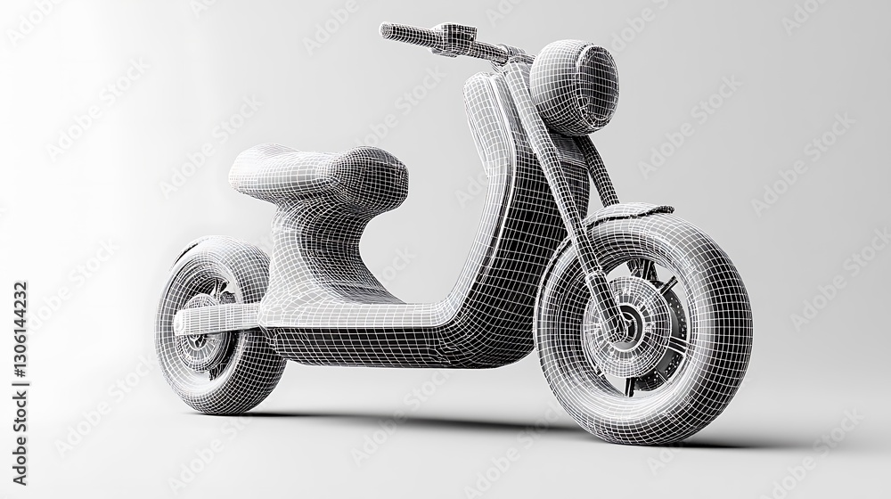 Poster wireframe scooter design rendered on white background for technological visuals