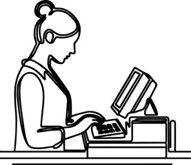 VECTOR ILLUSTRATION OF WOMAN IN CASHIER MACHINE
