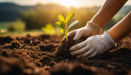 Close-Up of Hands Planting a Green
Seedling in Soil