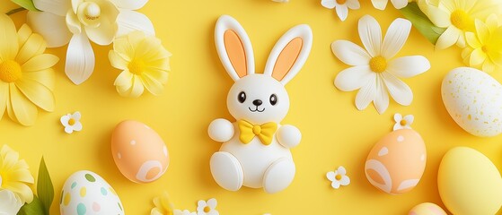 Easter Bunny With Eggs And Flowers