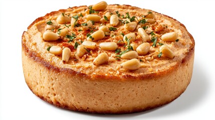 Delicious Chickpea Tart with Pine Nuts A Close-Up Delightful View of a Healthy Mediterranean Diet Dish, Perfect for Vegetarian, Vegan, and Plant-Based Recipes, Showcasing the Golden-Brown Crust