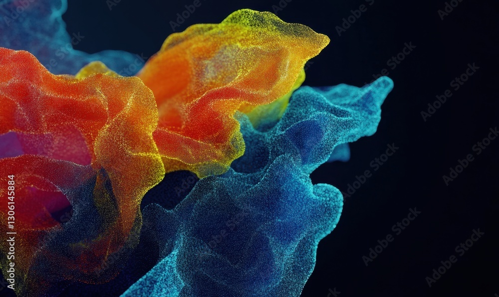 Poster colorful abstract particle cloud on dark background for digital art