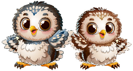 Adorable Baby Owls in Cartoon Style