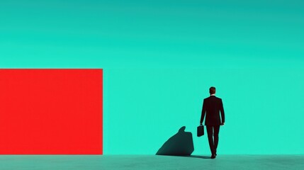 Obraz premium Businessman Walking Towards Vibrant Color Block