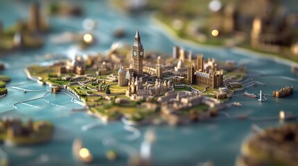 London miniature map, aerial view, city model
