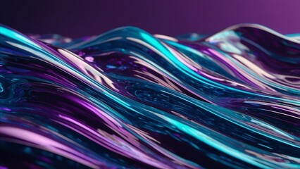 Abstract 3d shiny plastic waves with purple and blue textures, lustrous liquid wavy background with dynamic illumination and reflective lights, modern render illustration