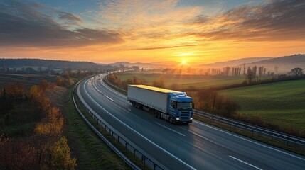 Fleet of modern trucks transporting goods on