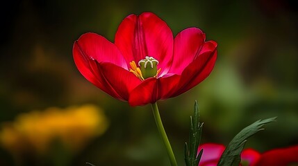 Obraz premium Vibrant Red Tulip Close Up Nature Photography