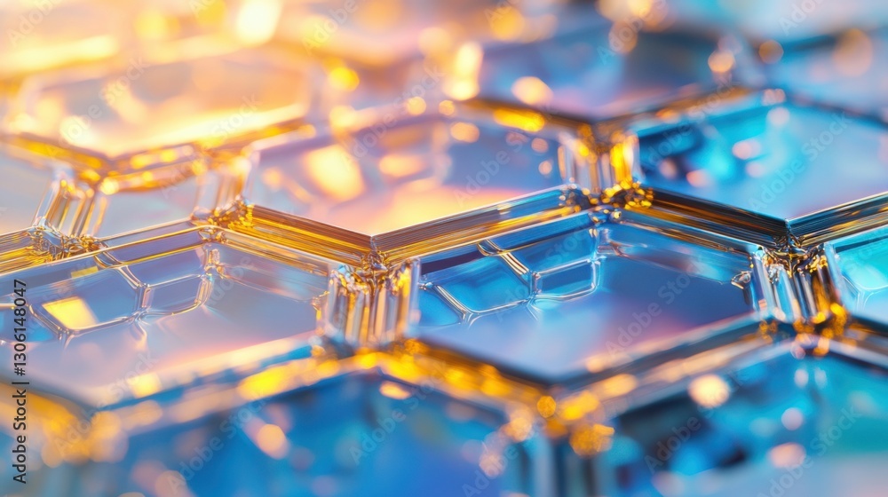 Poster colorful hexagonal glass patterns reflecting light in an abstract display